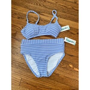 Freshwater Blue Striped Bikini Set Women's Medium High Waist‎ Swimsuit New